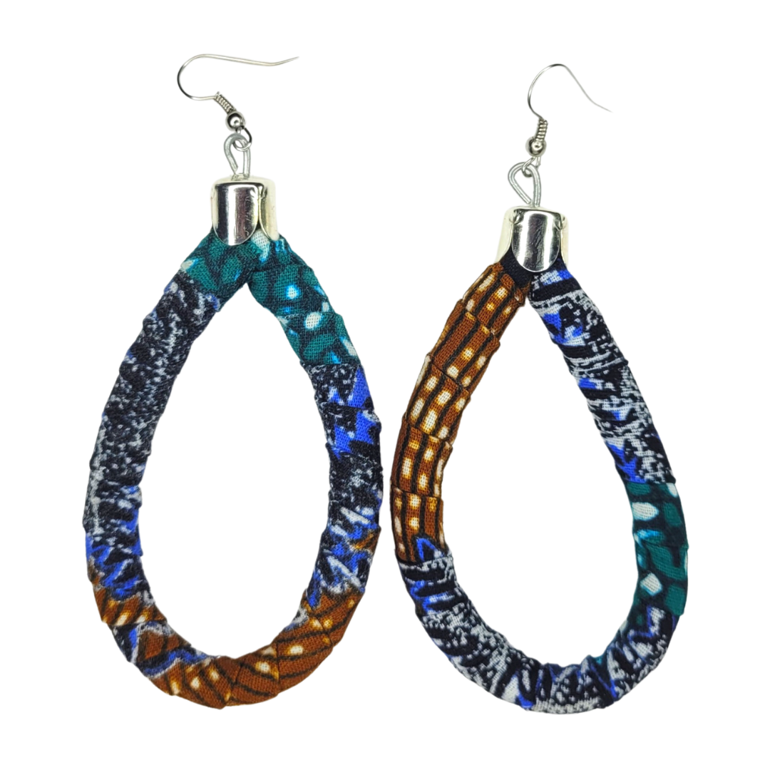 African Ankara Kitenge Fabric Wrapped Mini Tear Drop Earrings, Red, Blue and Hot Pink, Yellow Kente or Blue, Brown, and Green