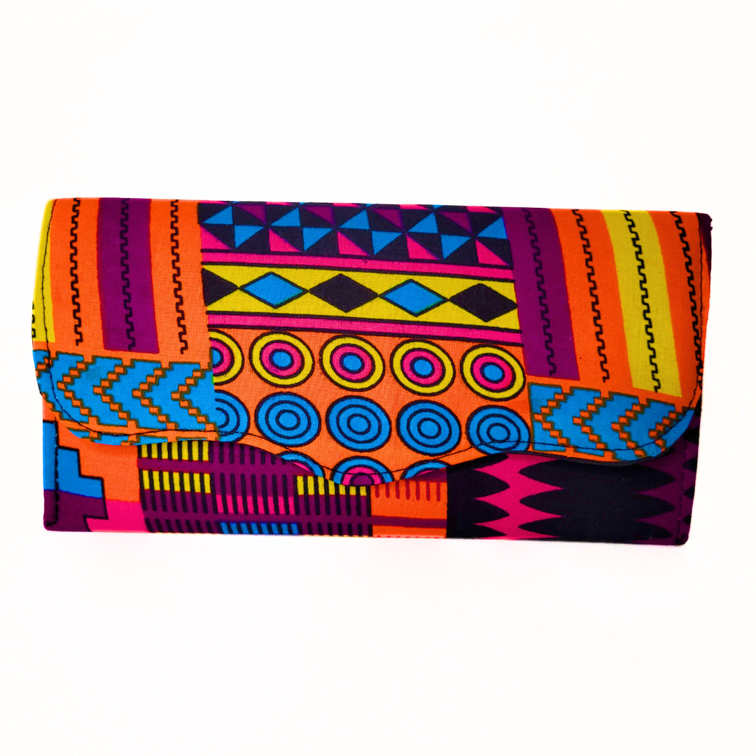 Slim African Fabric Wrapped Clutch Purse Kente Pink