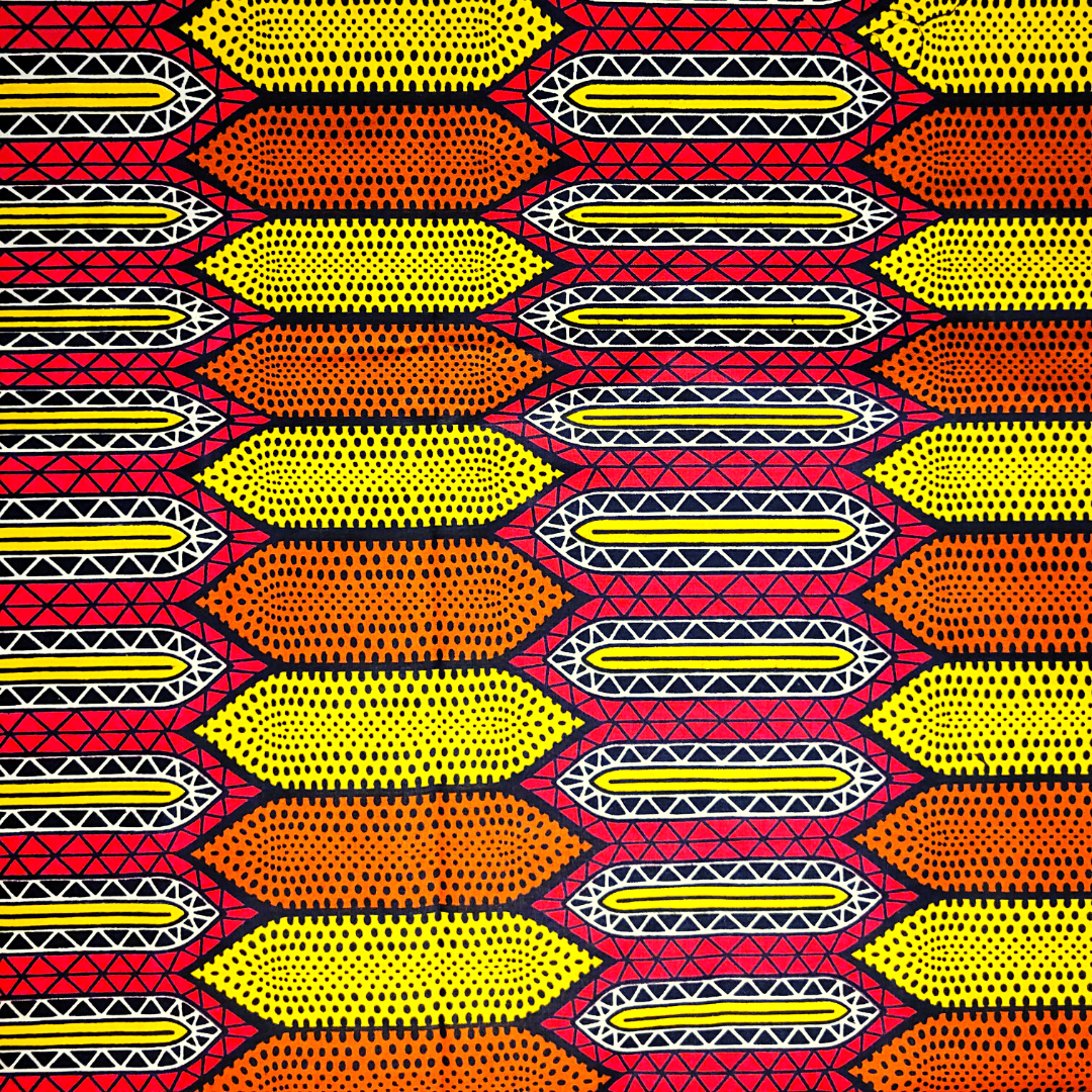 African Fabrics By the Yard - Ankara, Kitenge - Extra Large Patterns - Orange Varieties - Orange Red, Yellow, Yellow-Green, Black, and White (Orange, Yellow and Red)