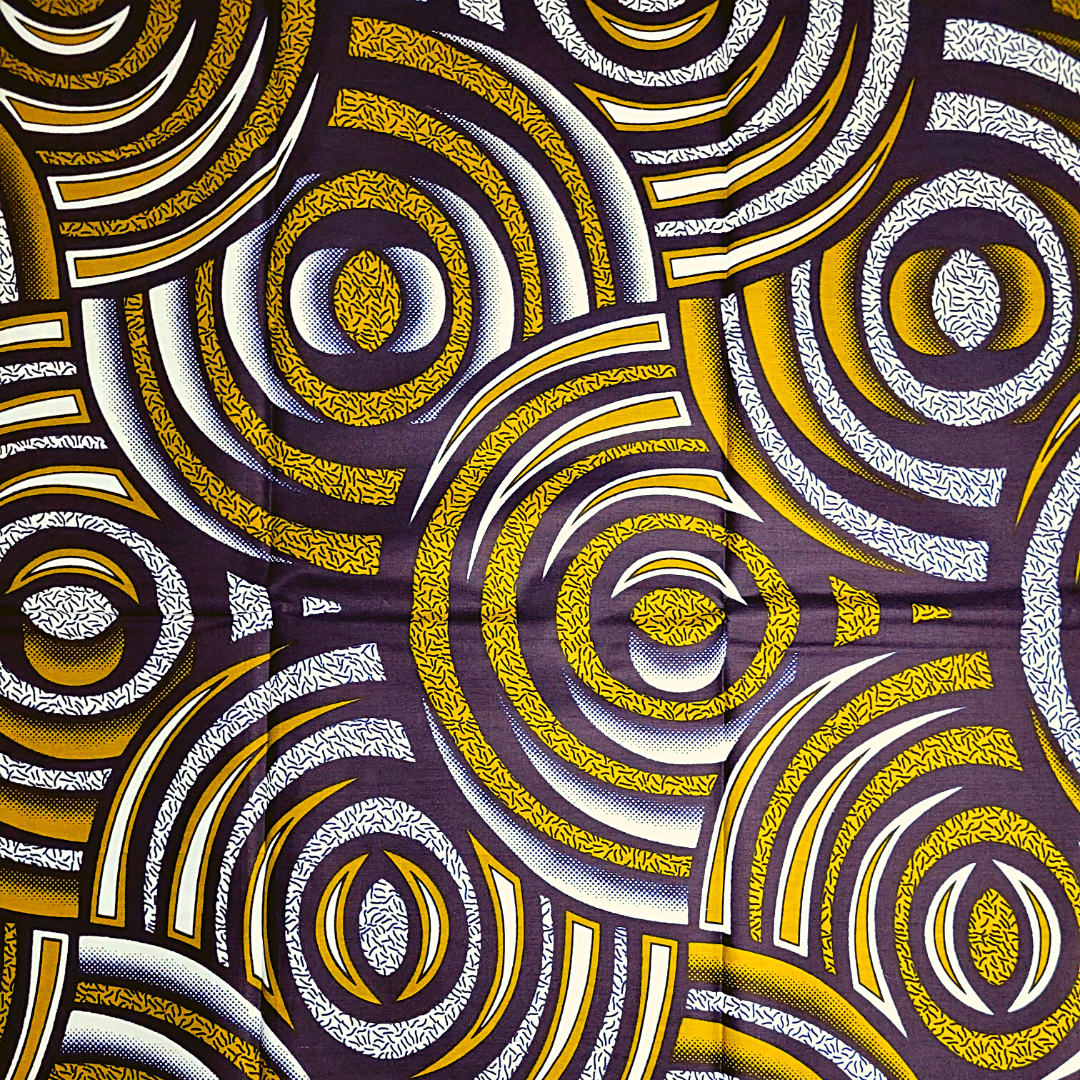African Fabrics By the Yard - Ankara Kitenge - Large Circles - Olive Green, Black, White