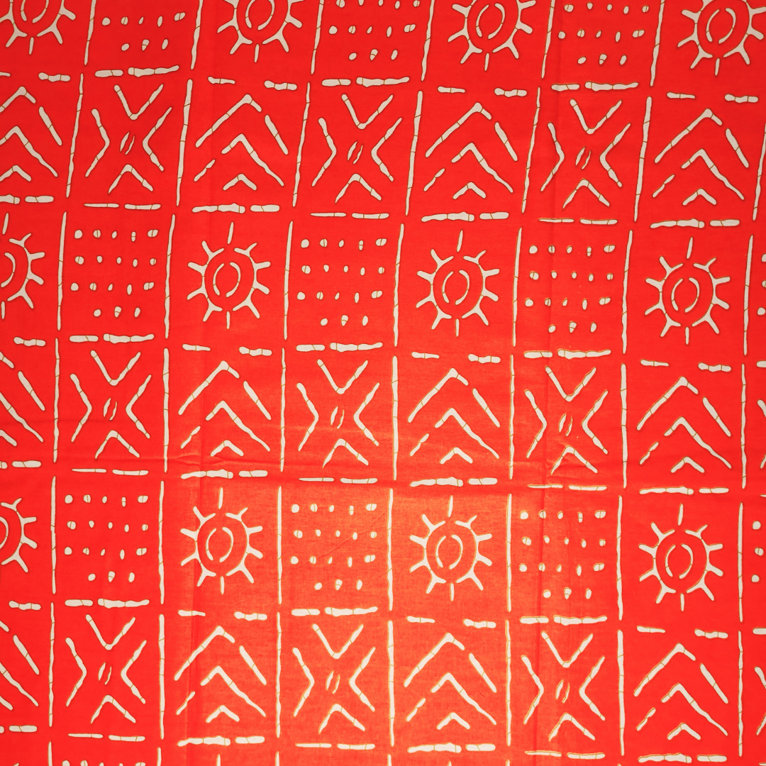 African Fabrics by The Yard - Modern Ankara, Kitenge, and Mudcloth Print - Coral and White