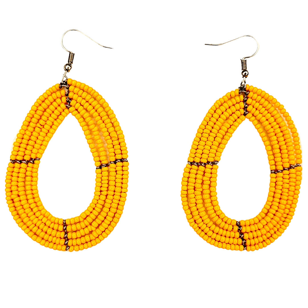 African Kenyan Maasai Beaded Tear Drops Earrings: Solid Colors in White, Marigold, Red, and Deep Periwrinkle Blue