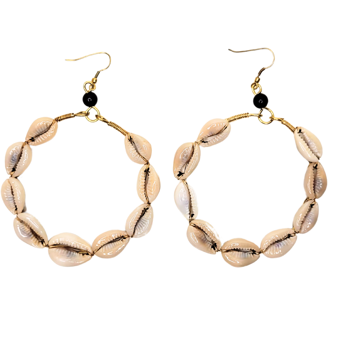 Shop Asali's Kenyan Brass Cowrie Shell Hoop Earrings