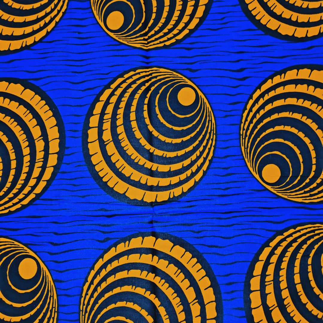 African Fabrics By the Yard - Kitenge - Blue and Yellow-Orange