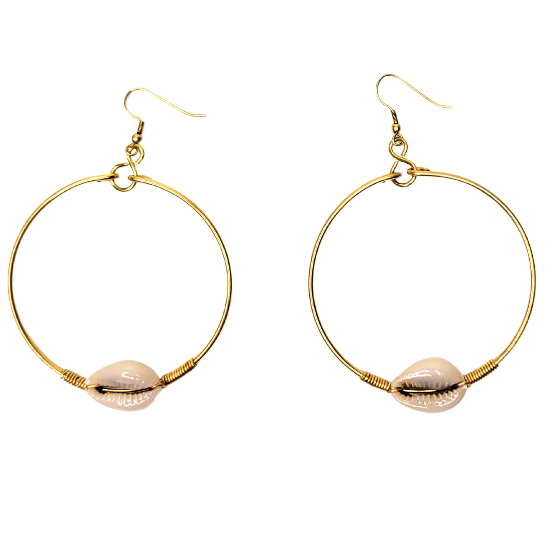 Shop Asali's Kenyan Brass Hoop Single Cowrie Shell Earrings