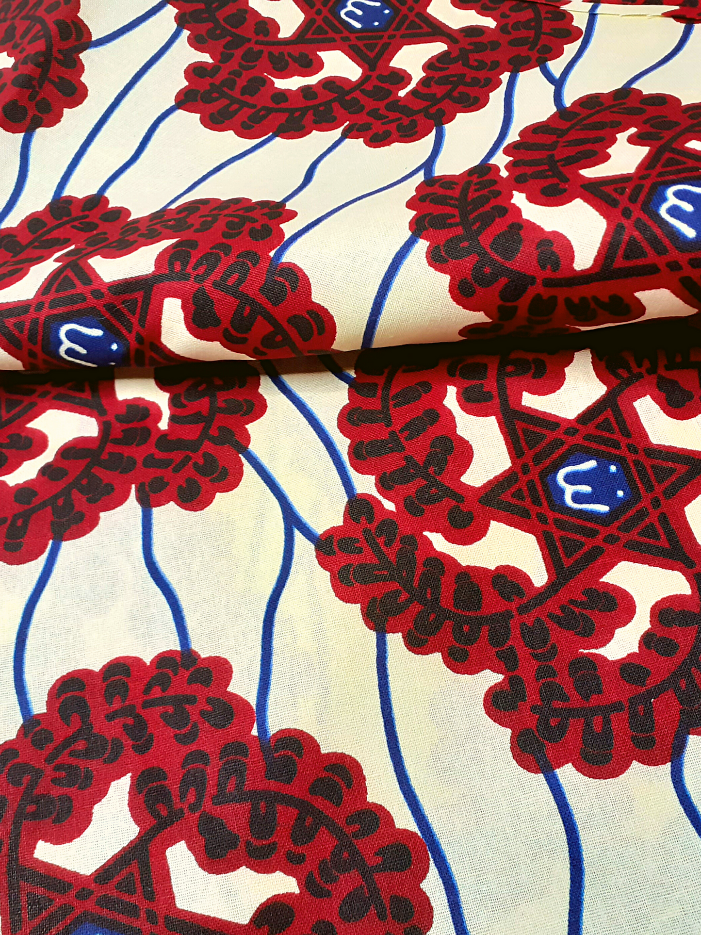 African Fabrics By the Yard - Kitenge - Off White with Red Stars