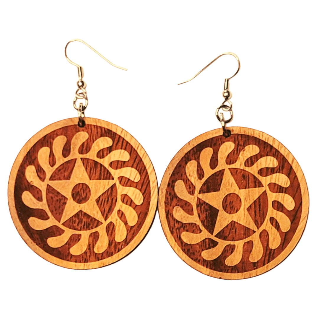 West African Wooden Adinkra Symbol Earrings