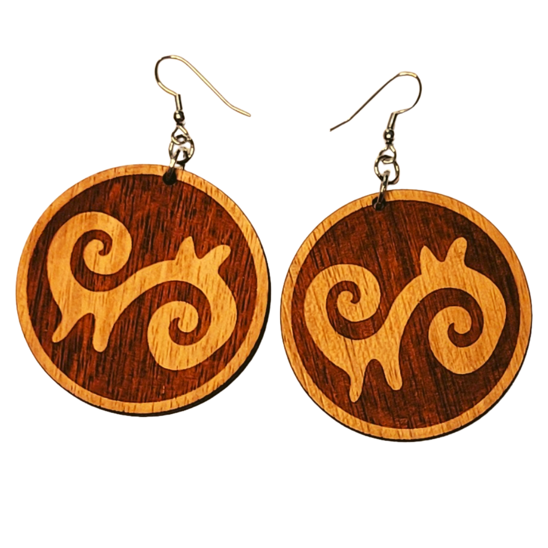 West African Wooden Adinkra Symbol Earrings