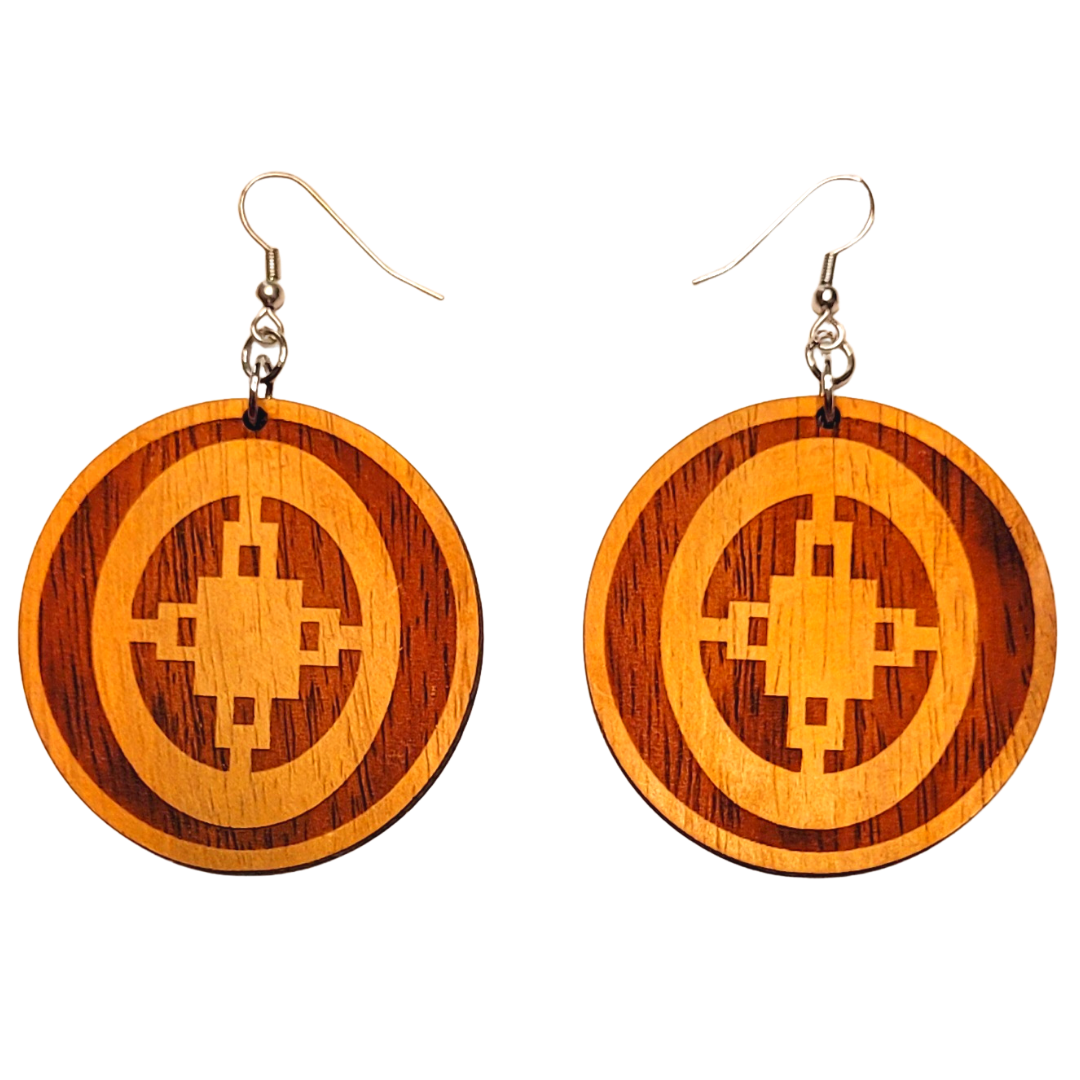 West African Wooden Adinkra Symbol Earrings
