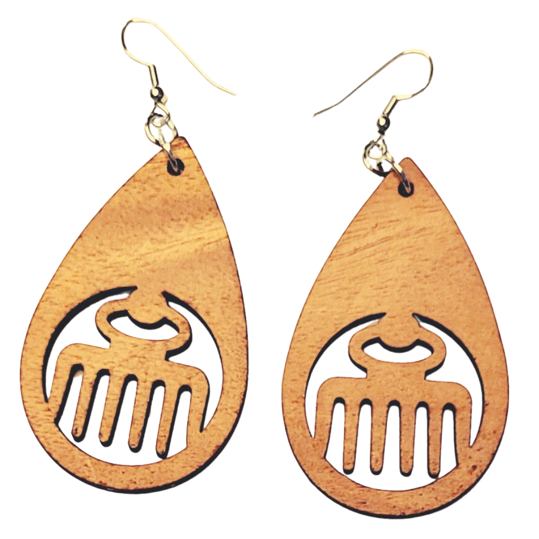 West African Wooden Adinkra Symbol Earrings