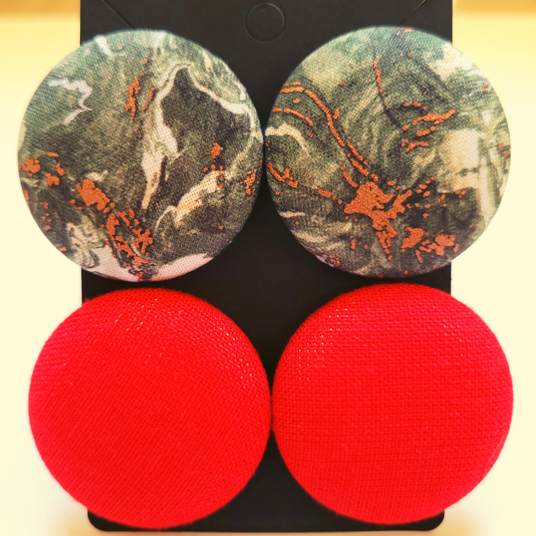 Button Earrings Wrapped in African, Ankara, Mudcloth, Kente, or Other Fabric Prints - 2 Pairs of Button Earrings