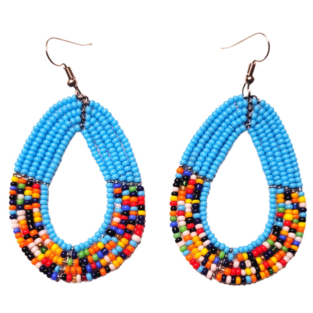 African Kenyan Maasai Beaded Tear Drops Earrings: Multicolor Beaded Earrings 2