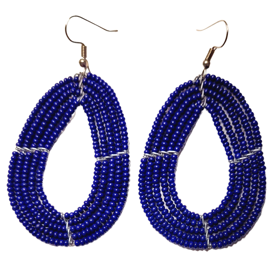 African Kenyan Maasai Beaded Tear Drops Earrings: Solid Colors in Yellow, Orange, Navy, White, and Green