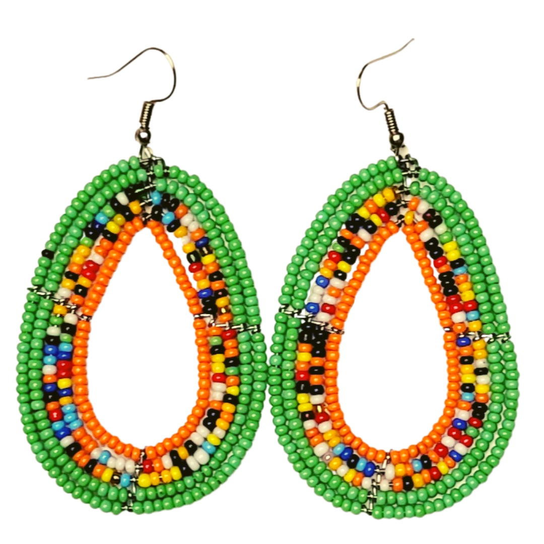 African Kenyan Maasai Beaded Tear Drops Earrings: MultiColored Beaded Earrings