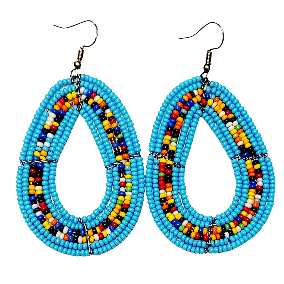 African Kenyan Maasai Beaded Tear Drops Earrings: MultiColored Beaded Earrings