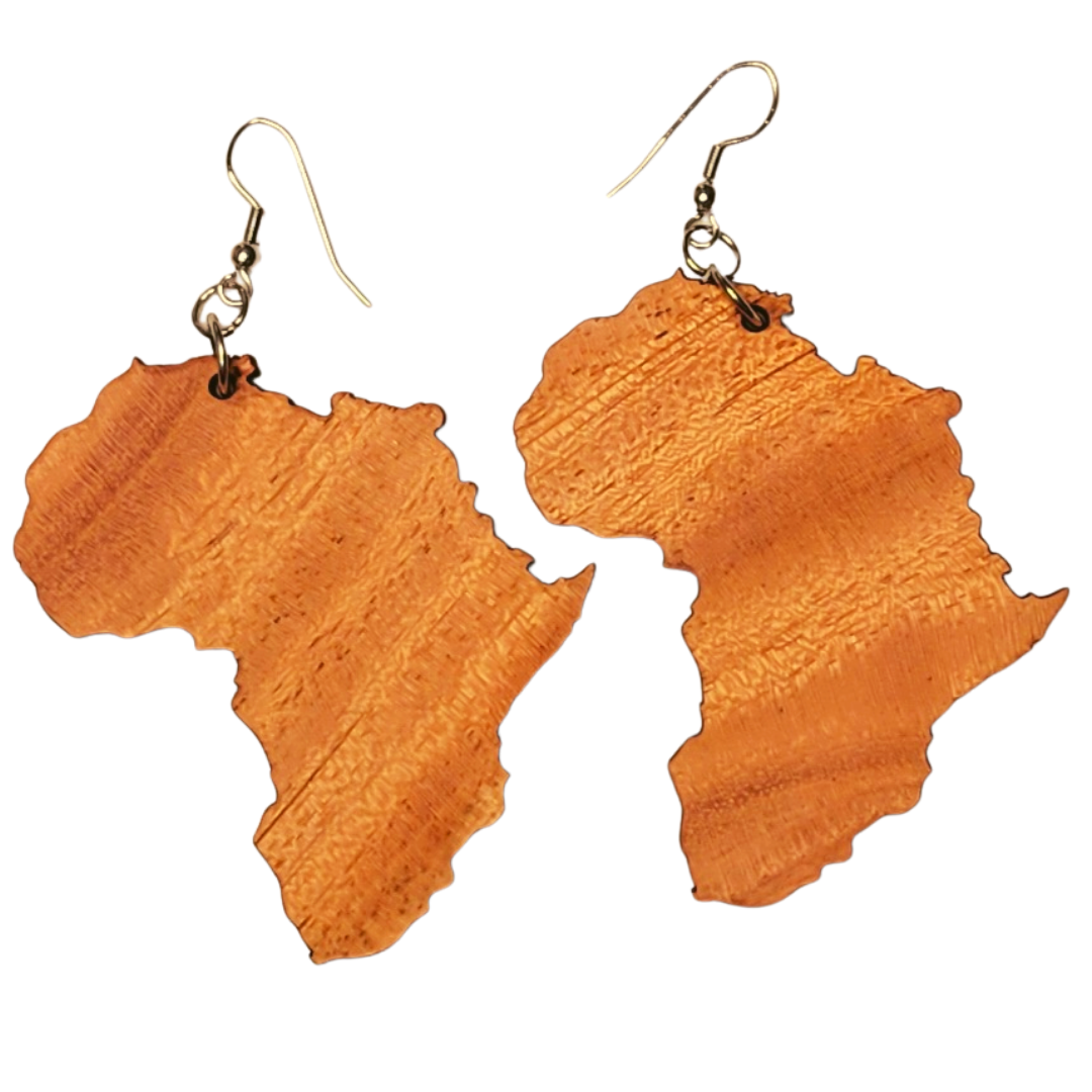 Wooden African Map Earrings: Earth Tones - Black and Brown