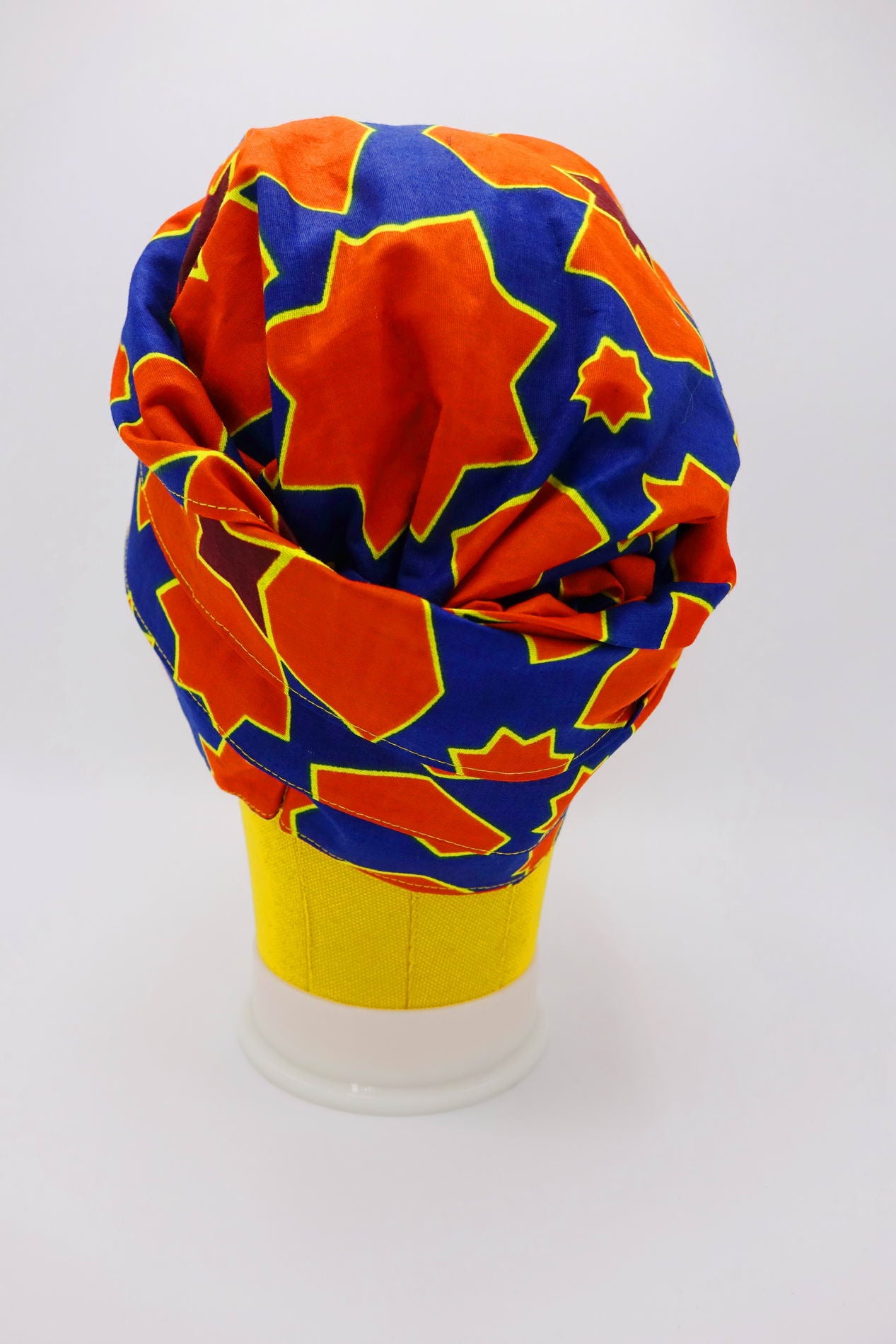 Africa, african fabric, ankara fabric, african print, dutch wax, mudcloth print, ethnic print, tribal print, kente, kitenge, turban, bonnet, satin lined, headwrap, head wrap, africa print ankara, african headwrap, bonnet headwrap, african fabric head wrap, black woman, black women, black hair, natural hair, hair care, hair covering, head covering, braids, locs, dreadlocks, bow head wrap, womens head wrap, black women hair, cancer patients, women with cancer, blue, orange