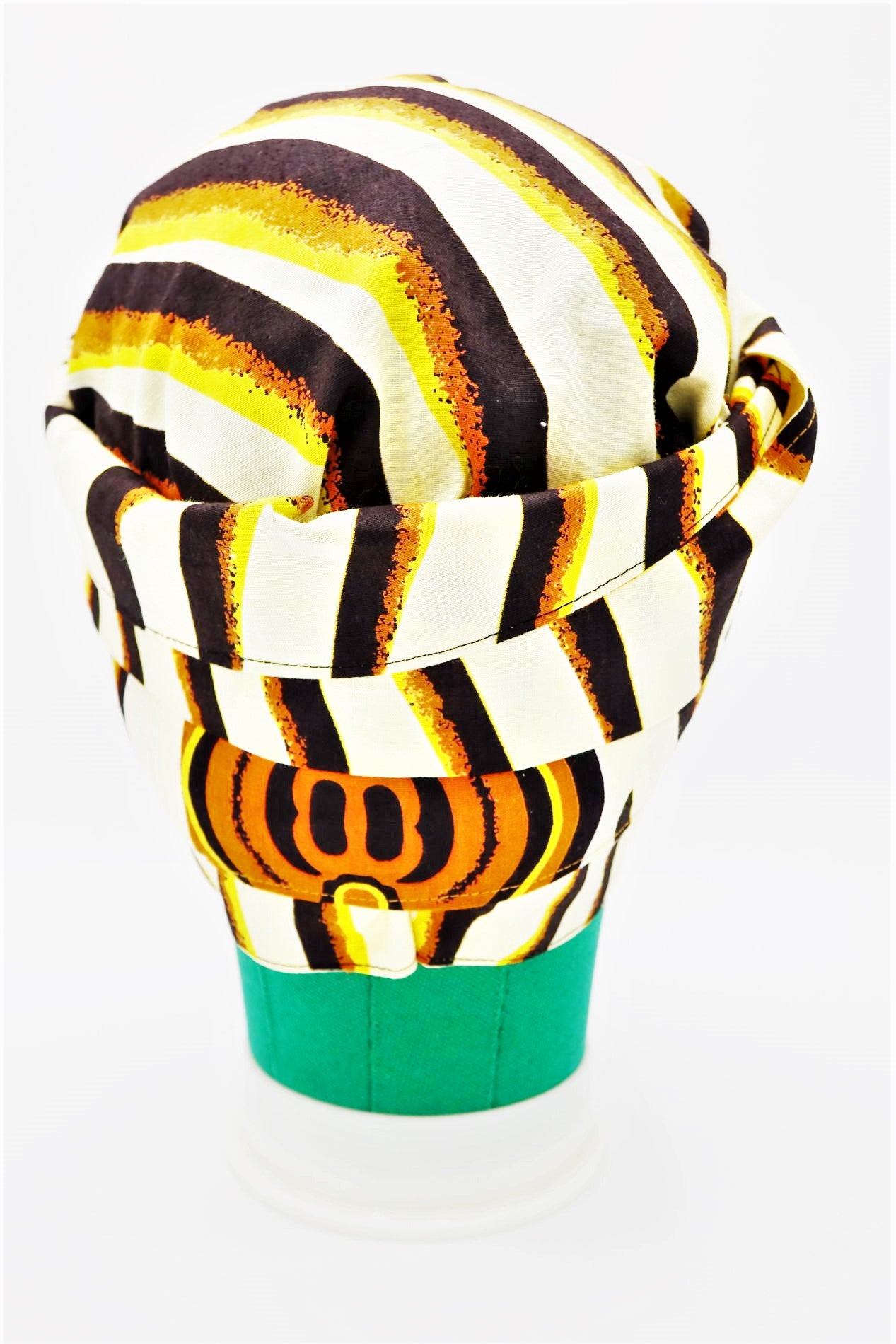 Africa, african fabric, ankara fabric, african print, dutch wax, mudcloth print, ethnic print, tribal print, kente, kitenge, turban, bonnet, satin lined, headwrap, head wrap, africa print ankara, african headwrap, bonnet headwrap, african fabric head wrap, black woman, black women, black hair, natural hair, hair care, hair covering, head covering, braids, locs, dreadlocks, bow head wrap, womens head wrap, black women hair, cancer patients, women with cancer, cream, orange, black