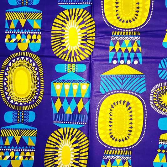 African Fabrics By the Yard - Ankara Print - Blue, Yellow