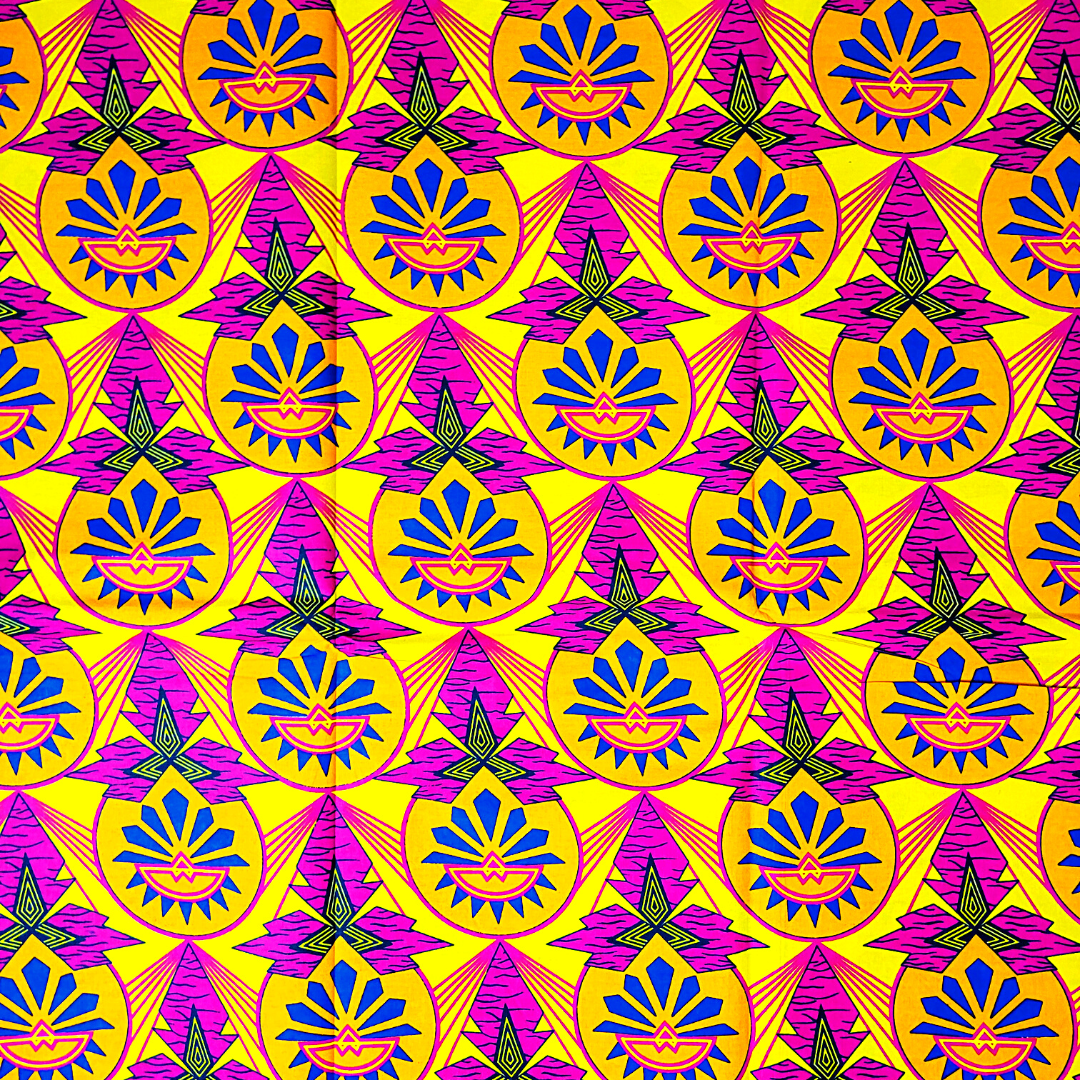 African Fabrics By the Yard- Ankara Kitenge - Indigenious Pattern- Yellow, Pink, Blue
