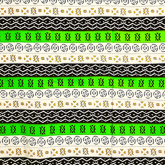 African Fabrics By the Yard - Mudcloth Print - Green, Gold, White, Black