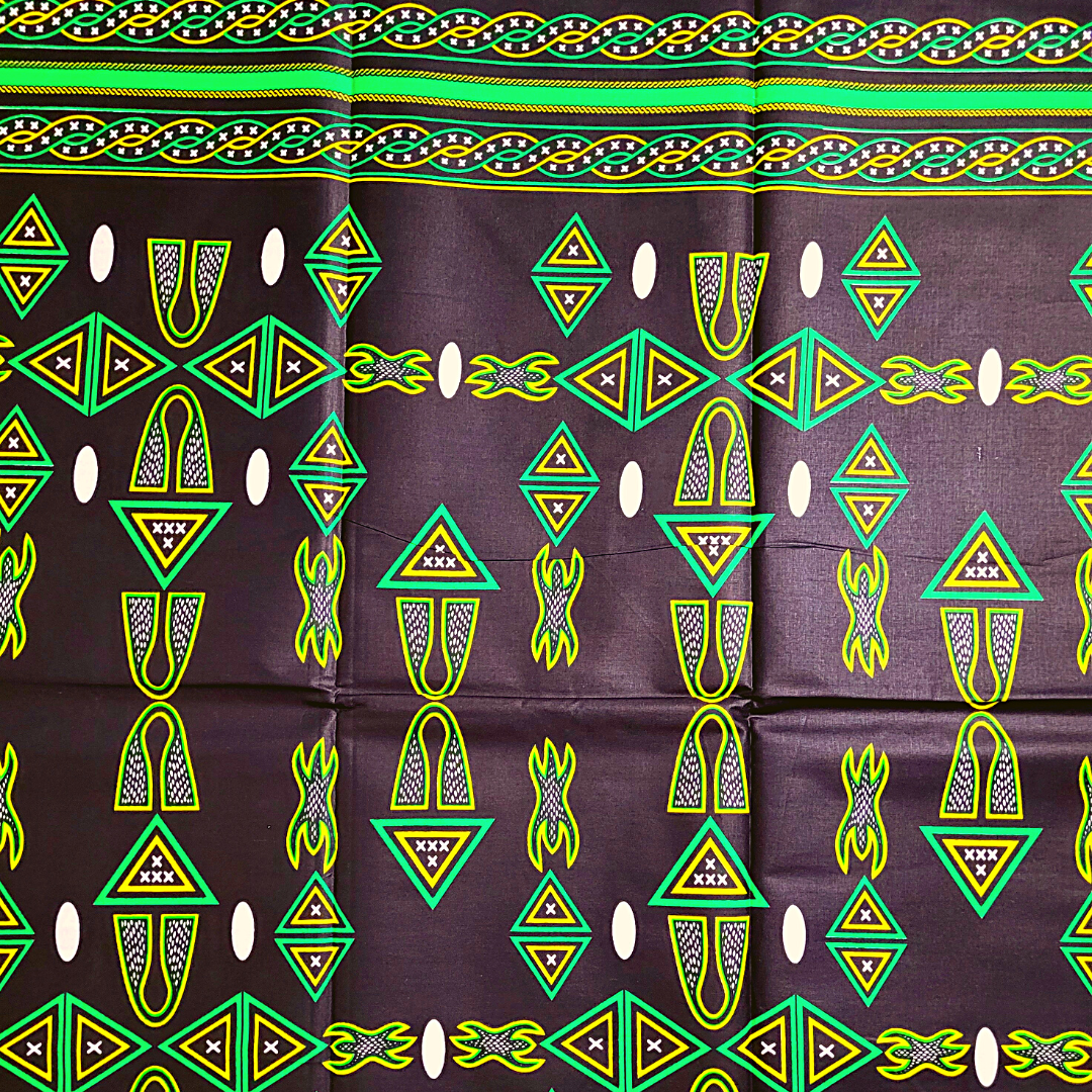 African Fabrics By the Yard - Mudcloth Print - Green and Black