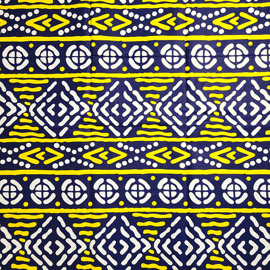 African Fabrics By the Yard - Mudcloth Print - Yellow, Black and White