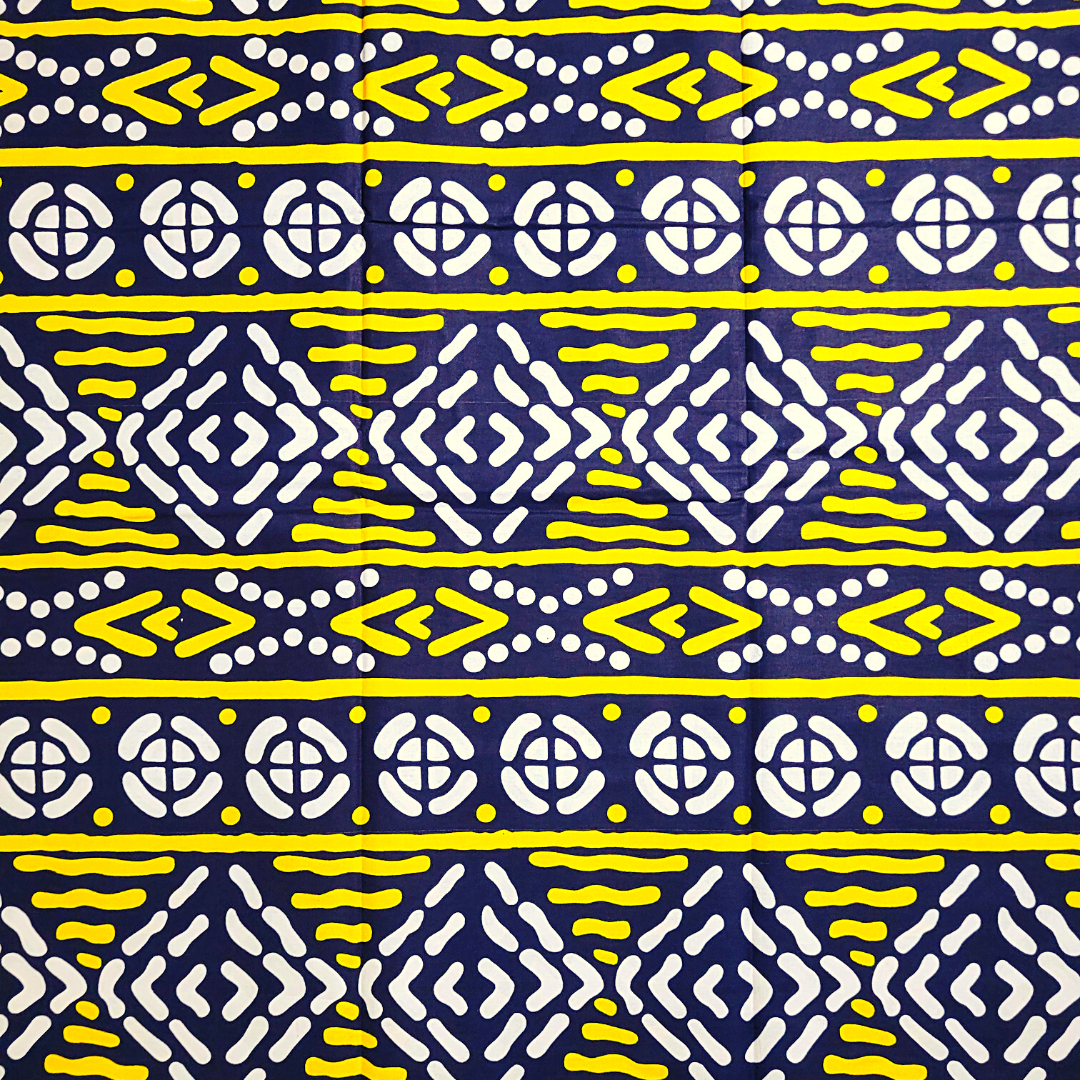 African Fabrics By the Yard - Mudcloth Print - XL Print in Yellow, Black and White