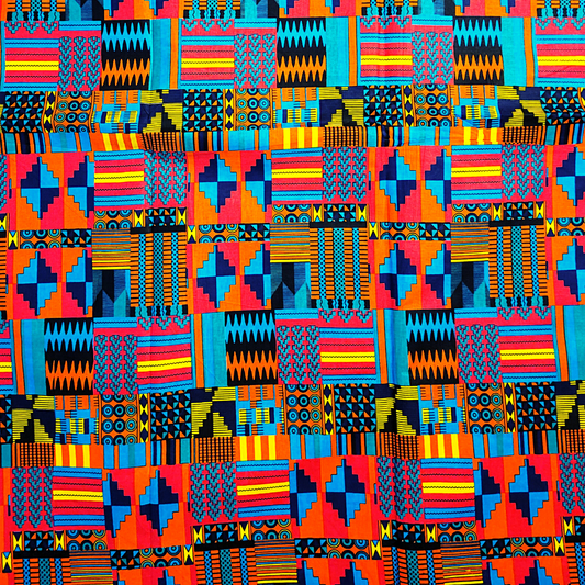 African Fabrics By the Yard - Kente - Classic Pattern. Pink, Black, Electric Blue