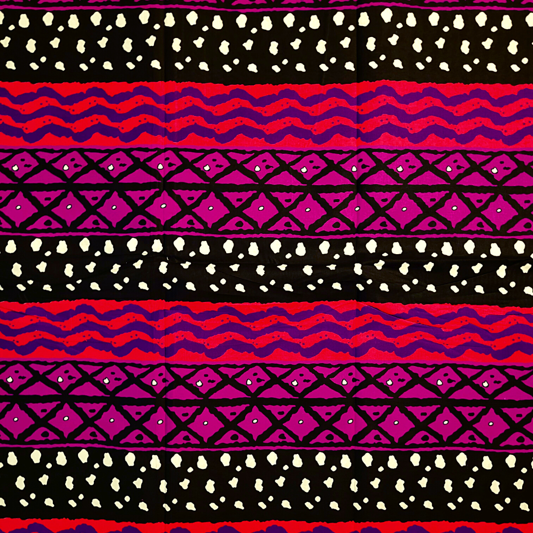 African Fabrics By the Yard - Mudcloth Print - Pink, Purple, Black, White