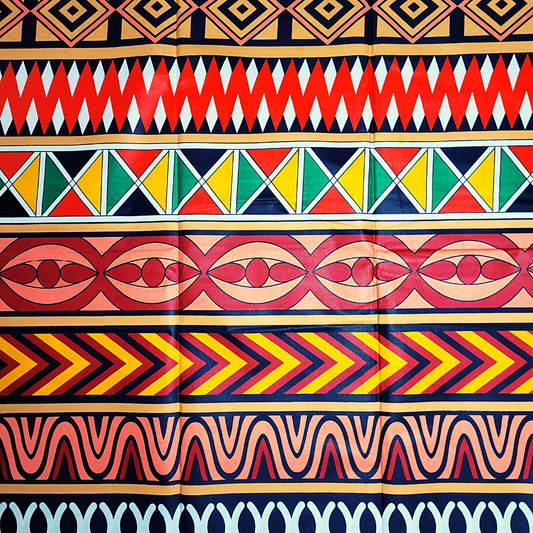 African Fabrics By the Yard - Mudcloth Print - Red, Black, Tan, Yellow, Black, Green, Pink, Multicolor