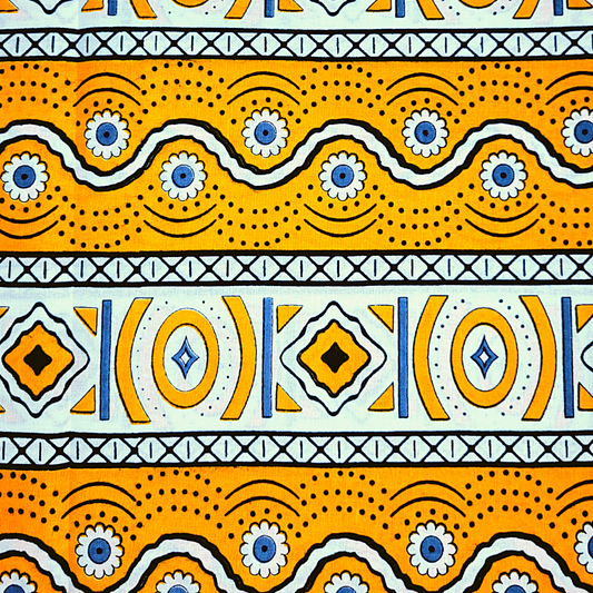 African Fabrics By the Yard - Mudcloth Print - Yellow Orange, Gray, and White