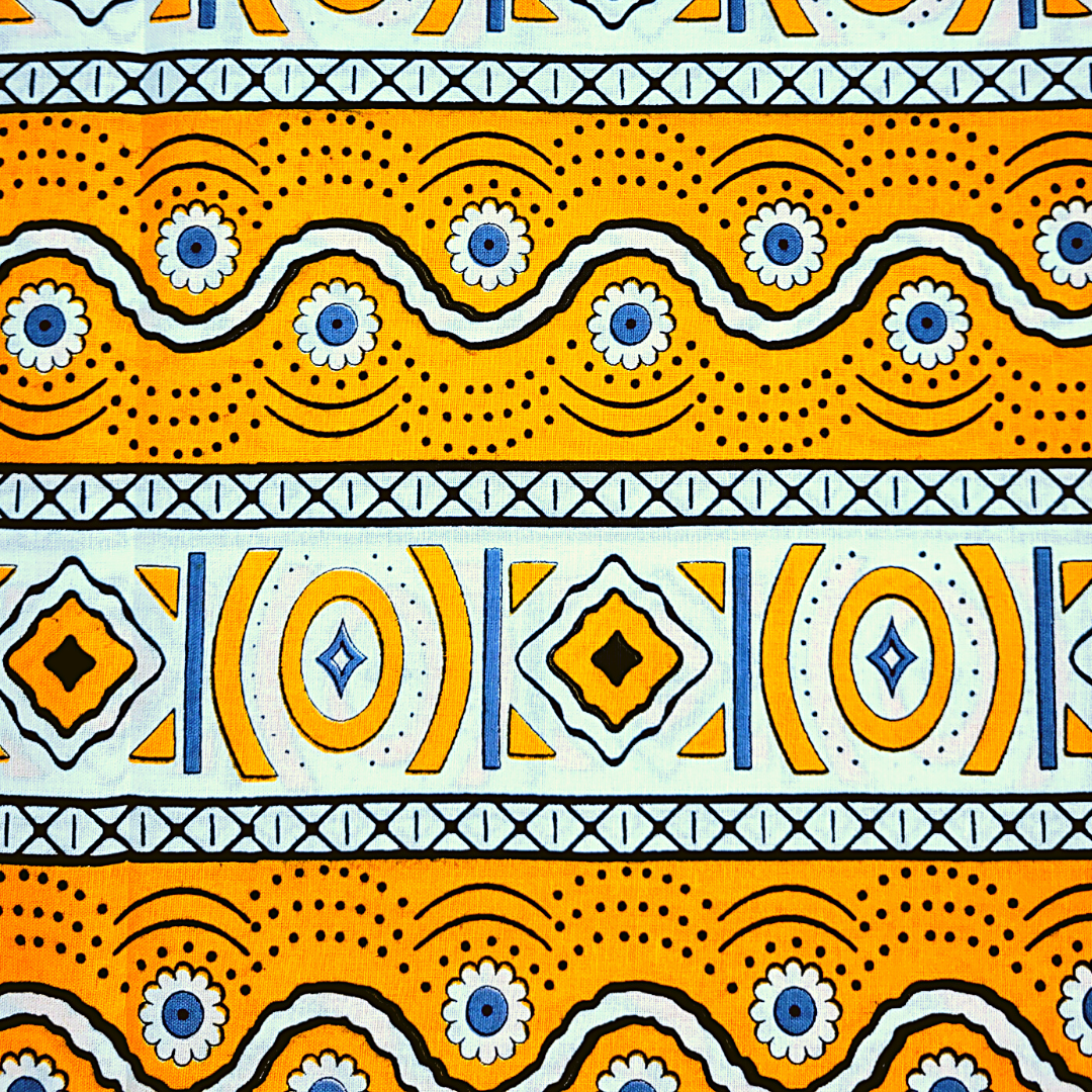 African Fabrics By the Yard - Mudcloth Print - Yellow Orange, Gray, and White