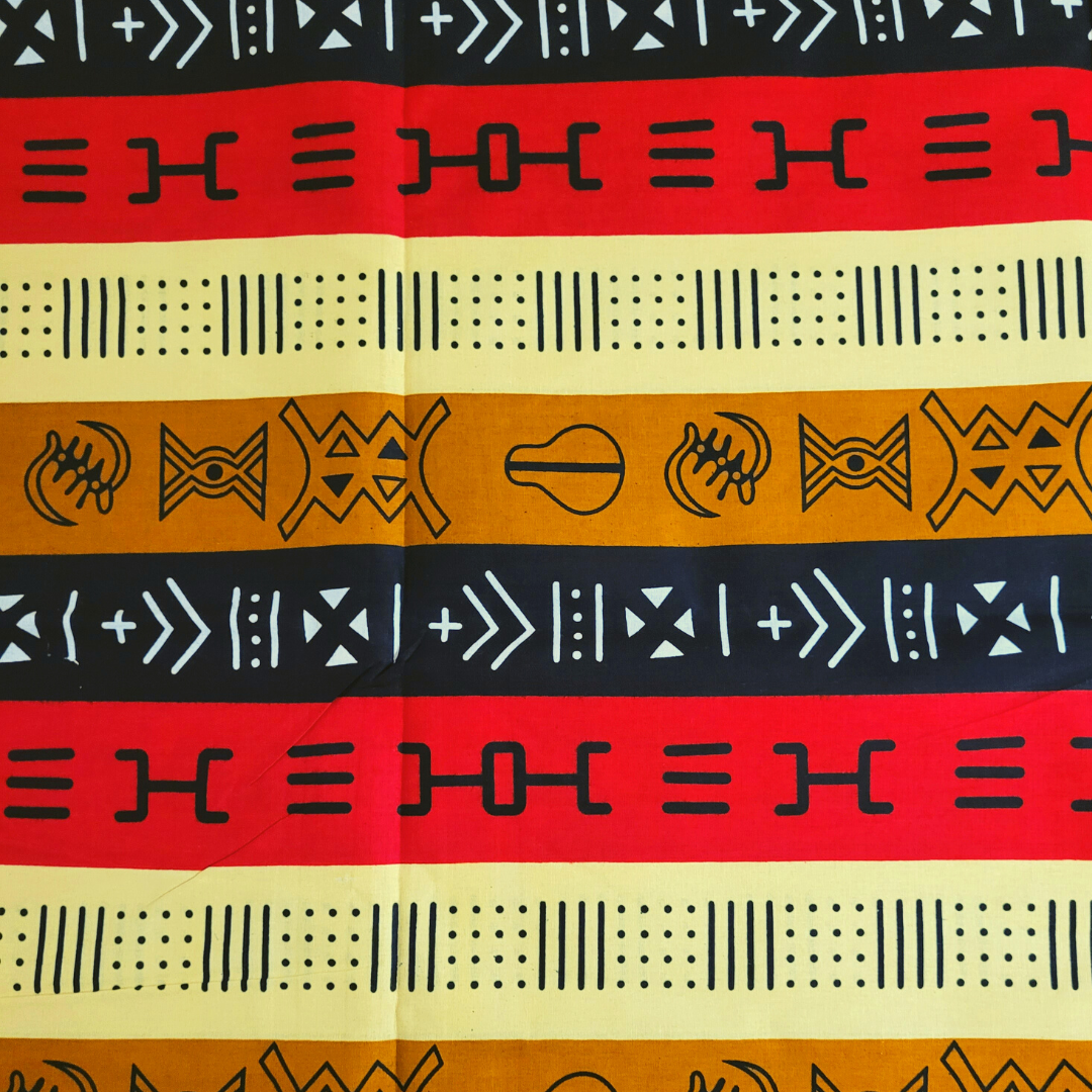 African Fabrics By the Yard - Mudcloth Print - Red, Black, and Cognac