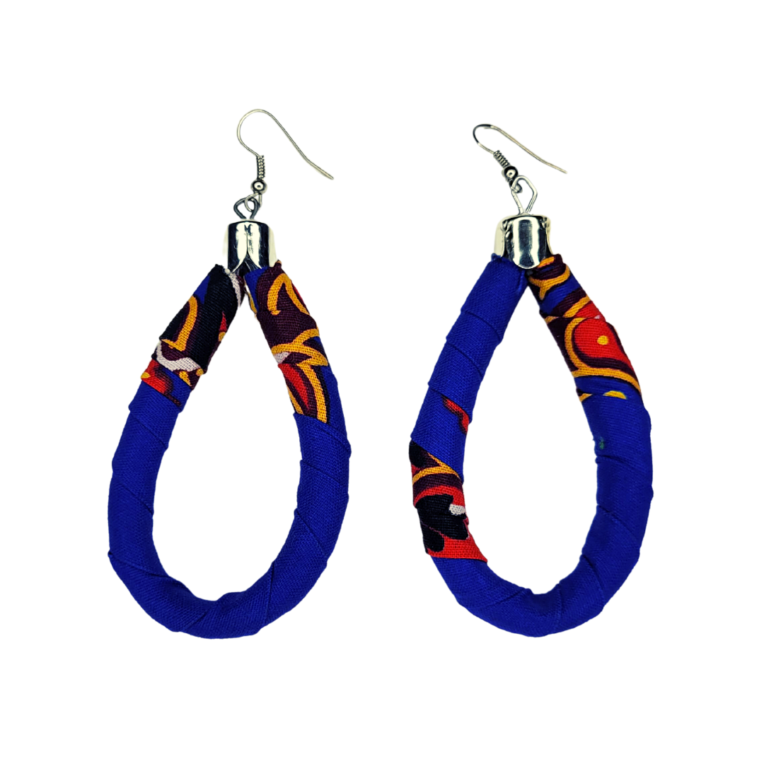 African Ankara Kitenge Fabric Wrapped Mini Tear Drop Earrings, Red, Blue and Hot Pink, Yellow Kente or Blue, Brown, and Green