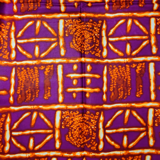 African Fabrics By the Yard - Mudcloth Print - Purple, Orange, White