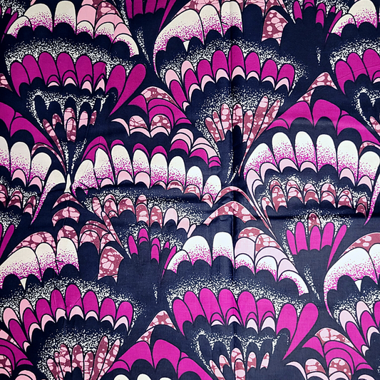 African Fabrics By the Yard - Kente, Ankara, Kitenge, and Mudcloth Print. Black, White. and Purple (Purple and Black Waves)