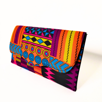 Slim African Fabric Wrapped Clutch Purse - Kente: Pink