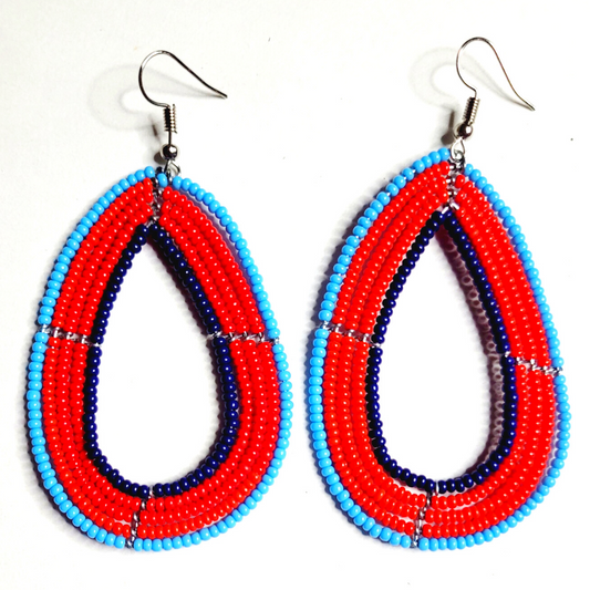 African Kenyan Maasai Beaded Tear Drops Earrings: Solid Color Beaded Earrings