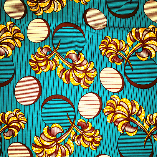 African Fabrics By the Yard - Ankara and Kitenge. Orange, Black, White. Purple, Mustard Yellow, Blue and Red (Turqouise & Mustard Yellow)