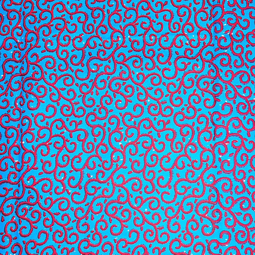 African Fabrics by The Yard - Kente, Ankara, Kitenge, and Mudcloth Print Blue and Red