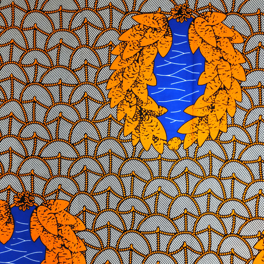 African Fabrics By the Yard - Ankara Print - Blue, Orange