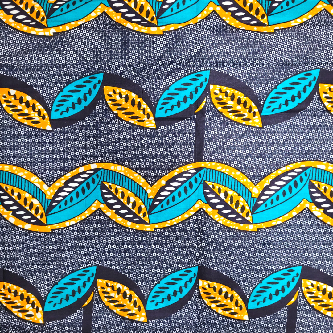 African Fabrics By the Yard - Ankara Print - Dark Blue, Turquoise, Marigold Yellow