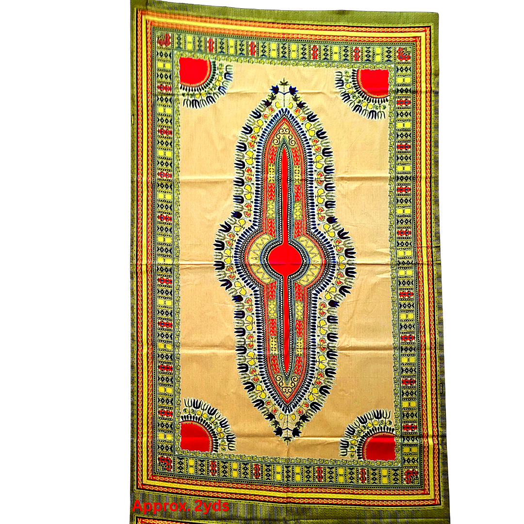 African Fabric Sold Two (2) Yards Per Unit - Dashiki Fabric. Multiple Color. Red, Tan, Blue, Black, Yellow, Orange.