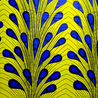 African Fabrics By the Yard - Ankara and Kitenge - Yellow and Blue Peacock Feathers