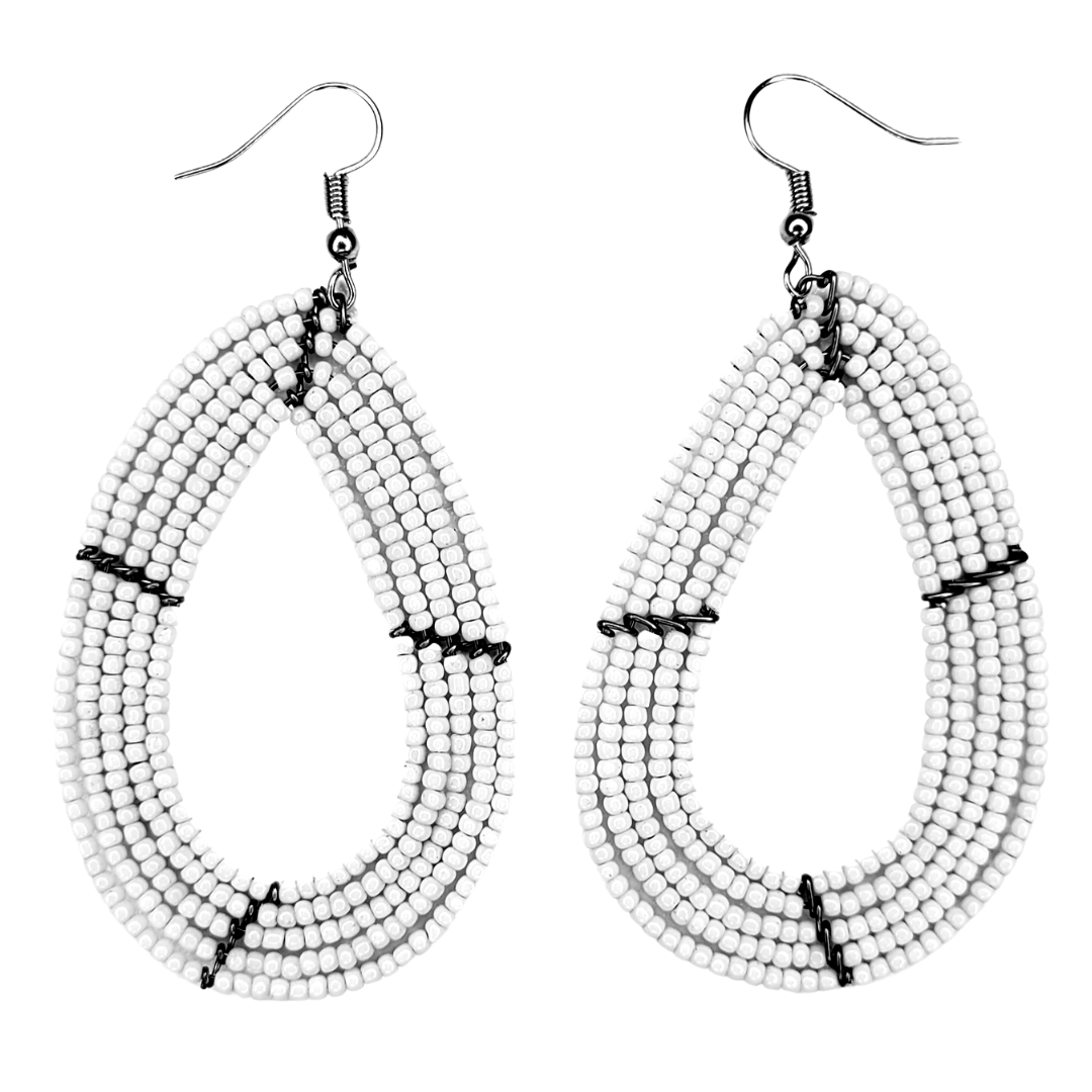 African Kenyan Maasai Beaded Tear Drops Earrings: Solid Colors in White, Marigold, Red, and Deep Periwrinkle Blue