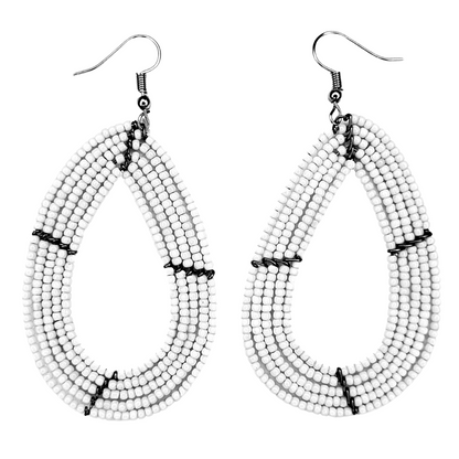 African Kenyan Maasai Beaded Tear Drops Earrings: Solid Colors in White, Marigold, Red, and Deep Periwrinkle Blue