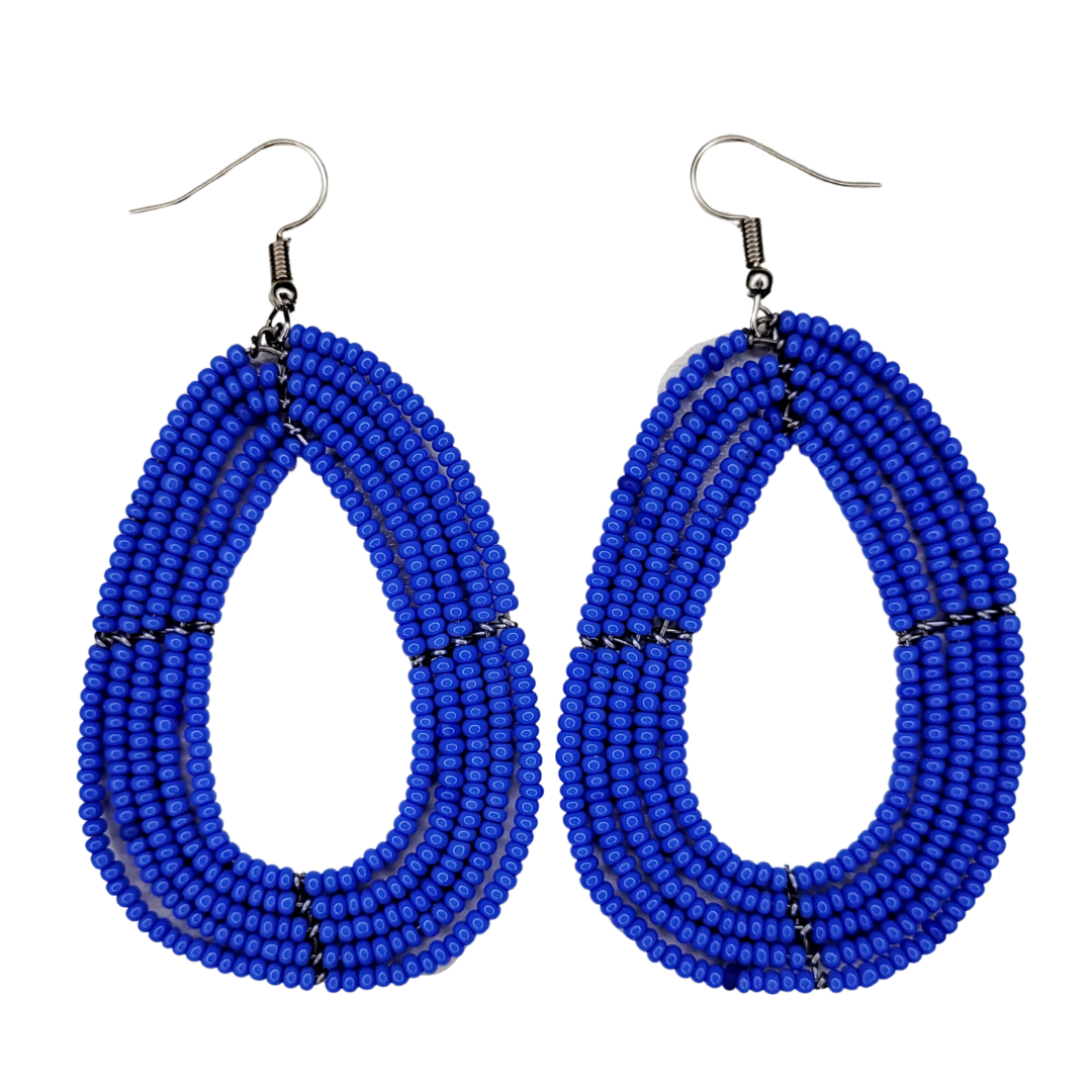 African Kenyan Maasai Beaded Tear Drops Earrings: Solid Colors in White, Marigold, Red, and Deep Periwrinkle Blue
