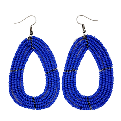 African Kenyan Maasai Beaded Tear Drops Earrings: Solid Colors in White, Marigold, Red, and Deep Periwrinkle Blue