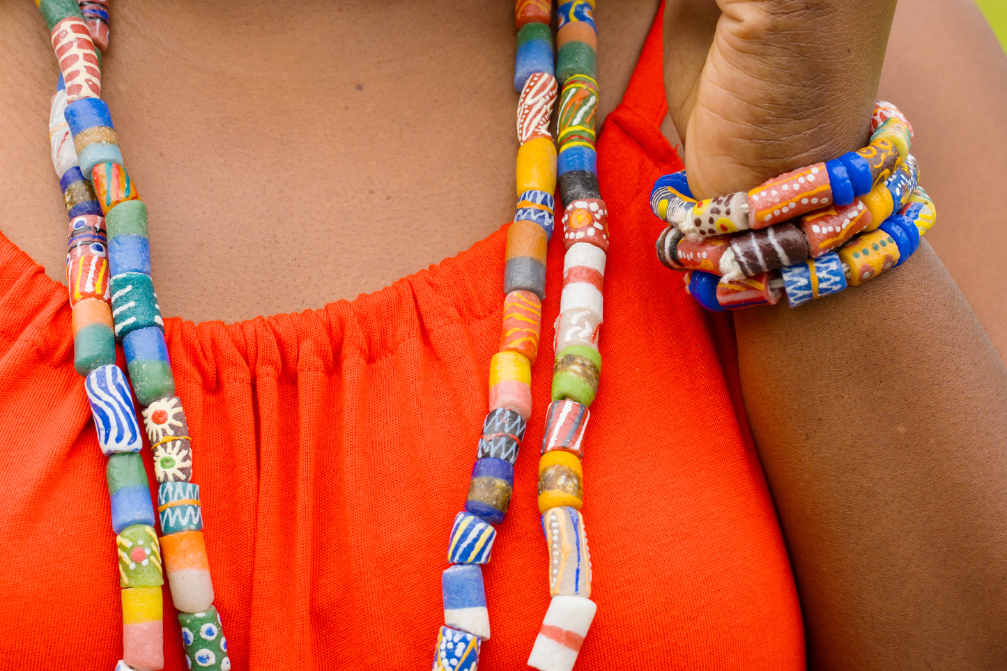 Shop Asali's Ghanian Glass Beaded Necklace and Bracelet Set